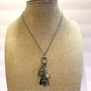 Jilzarah Necklace silver tone w/ charms: heart w/ friend, green floral key, lock